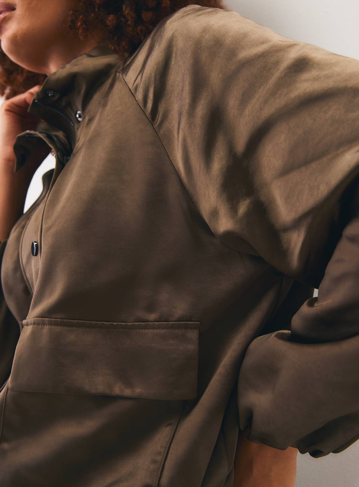 Khaki Satin Bomber Jacket 10 - Image 3