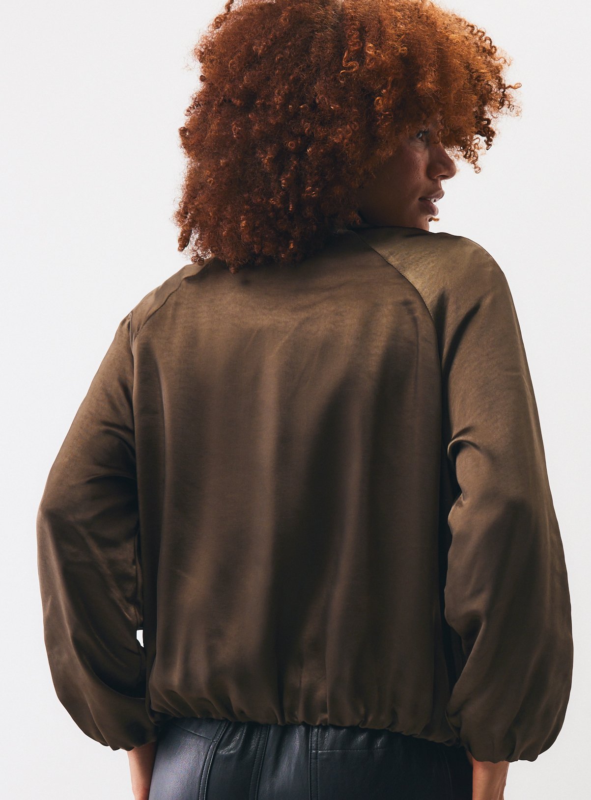 Khaki Satin Bomber Jacket 10 - Image 4 thumbnail