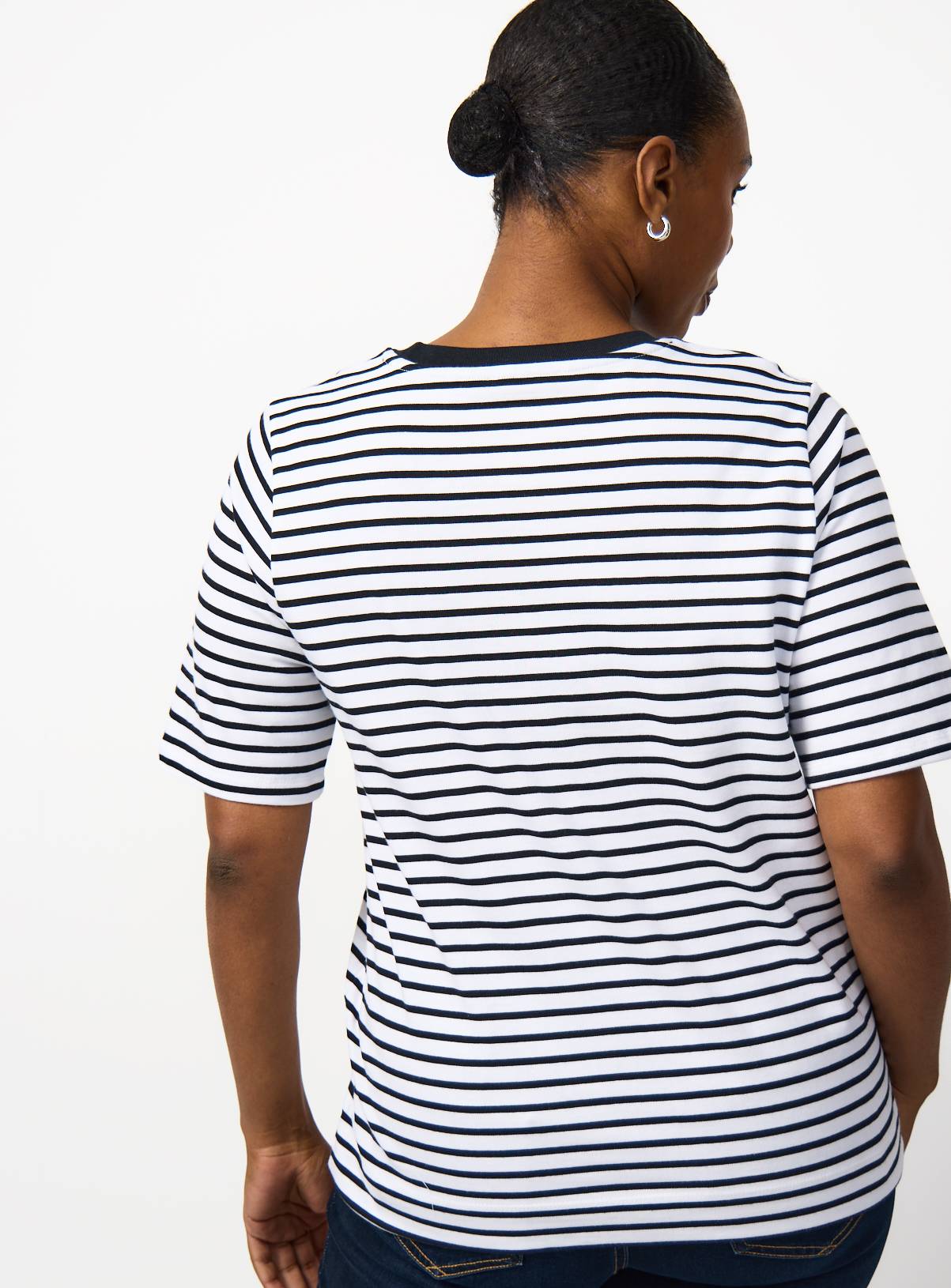 Mono Stripe Print Embellished Neckline T-Shirt 26 - Image 4