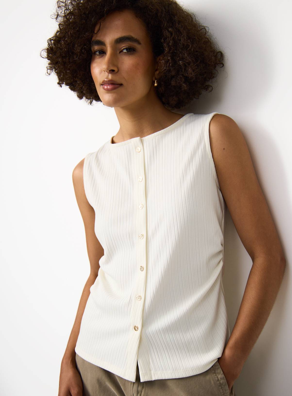 Cream Ribbed Gold Button Vest 22 - Image 1