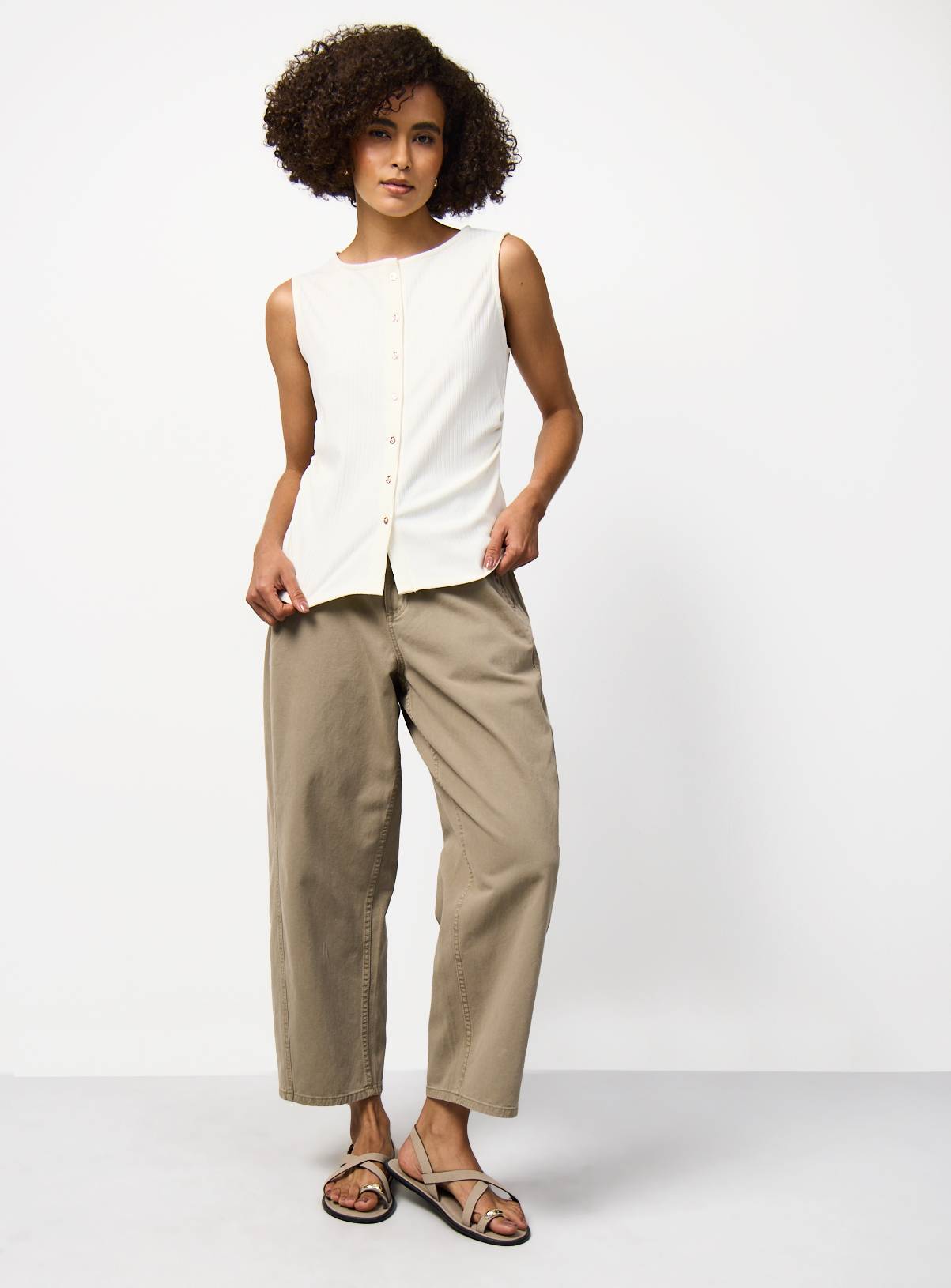 Cream Ribbed Gold Button Vest 22 - Image 2