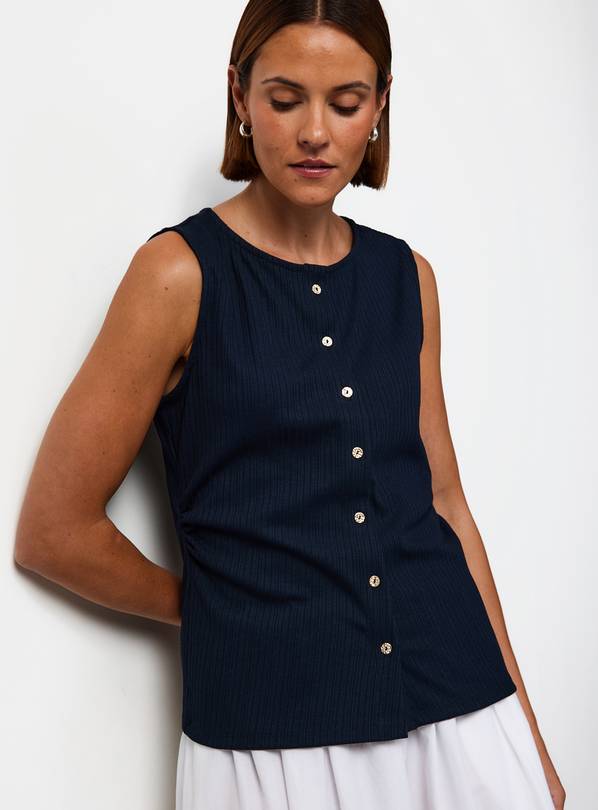 Navy Gold Button Ribbed Vest 22