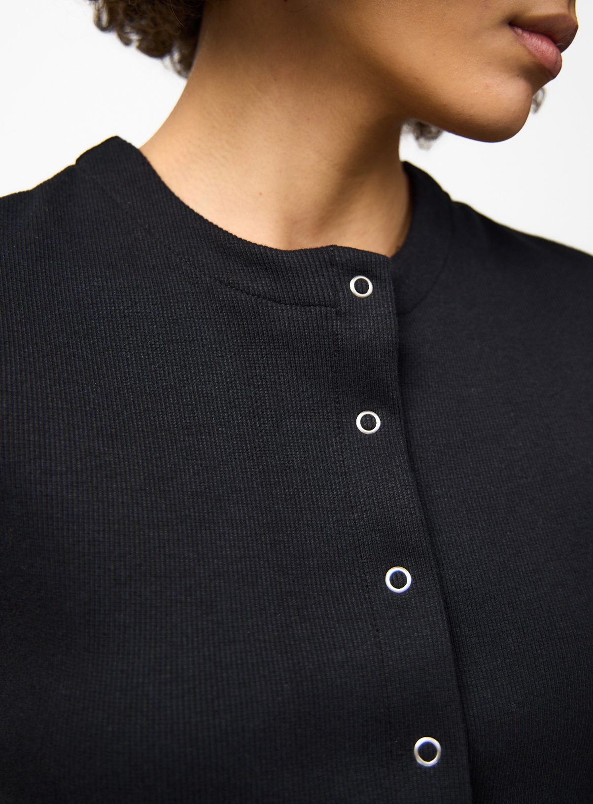 Black Button Through Capped Sleeve Ribbed T-Shirt 18 - Image 3 thumbnail