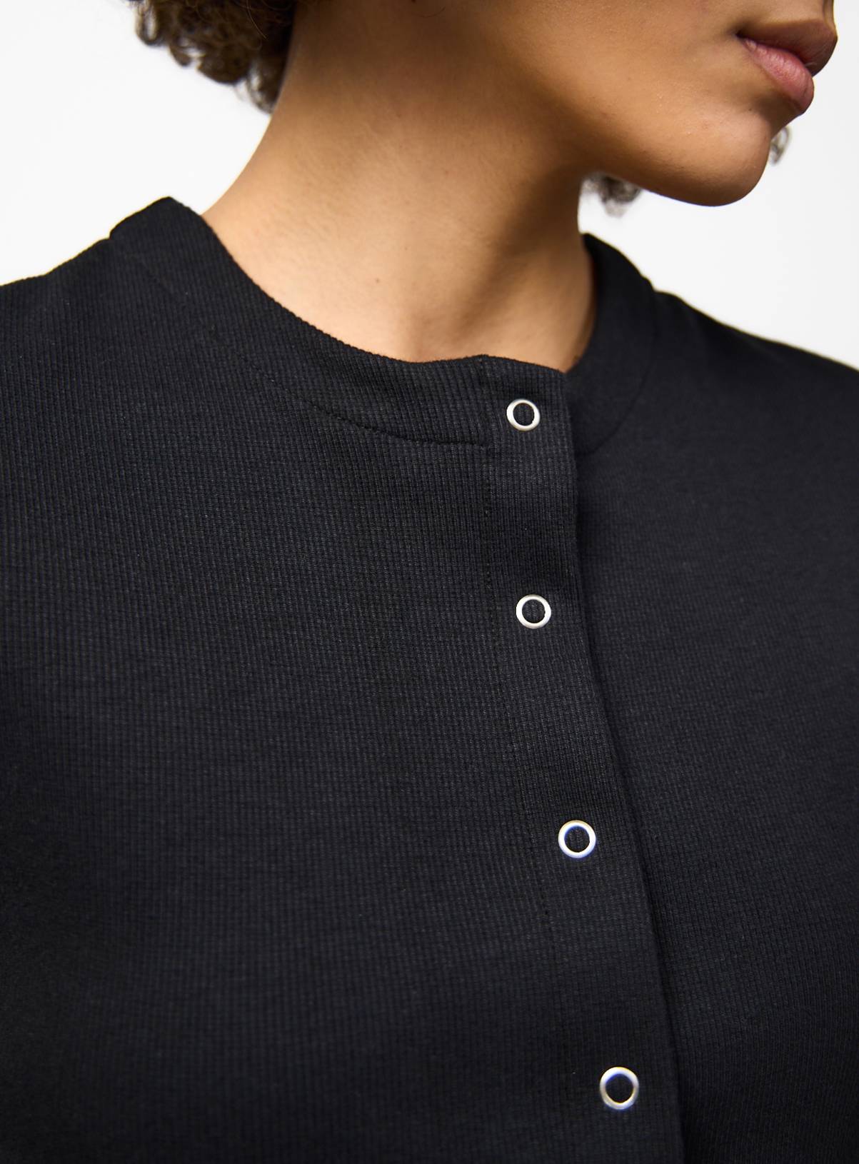 Black Button Through Capped Sleeve Ribbed T-Shirt 18 - Image 3