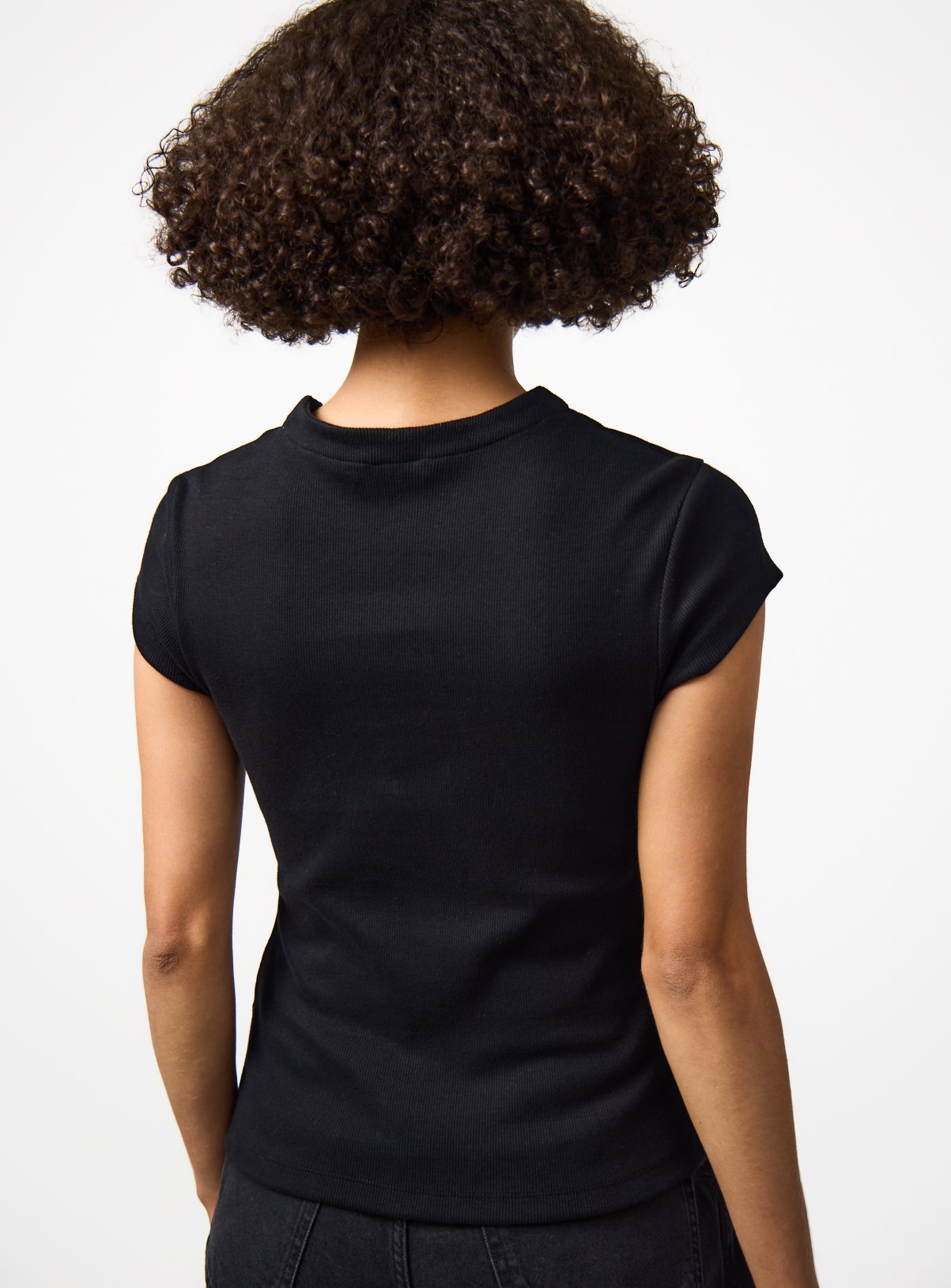 Black Button Through Capped Sleeve Ribbed T-Shirt 18 - Image 4 thumbnail