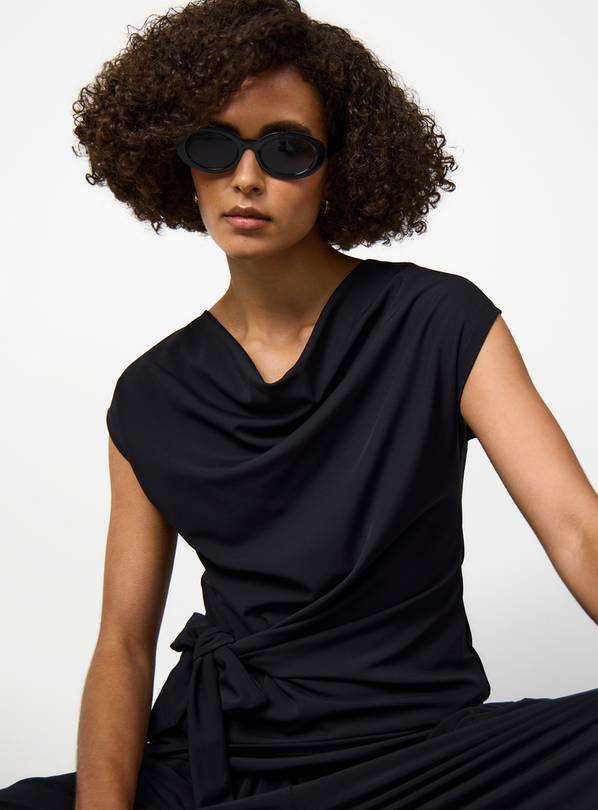 Black Drapey Sleeveless Side Tie Detail Top 16