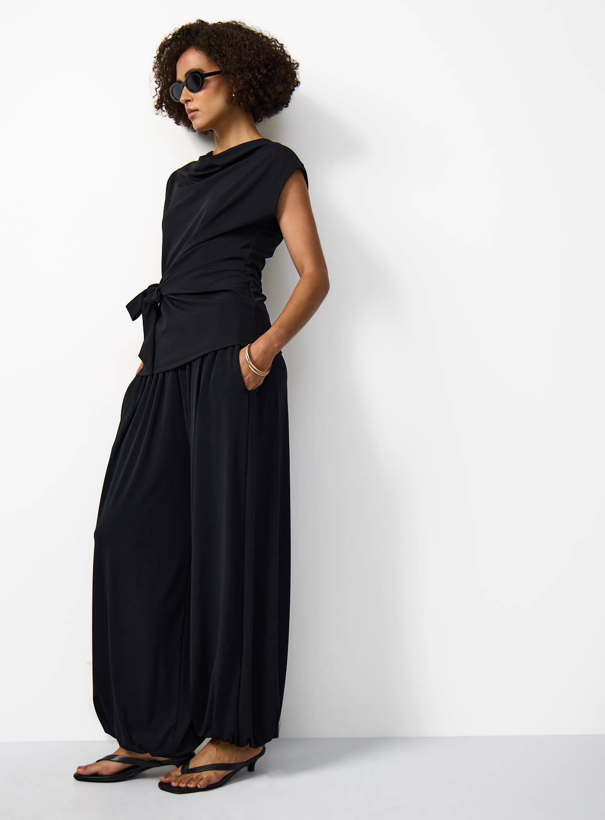 Black Drapey Sleeveless Side Tie Detail Top 24 - Image 2