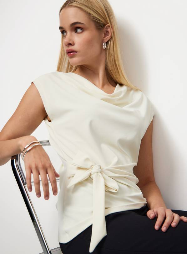 Cream Drapey Sleeveless Side Tie Detail Top 10