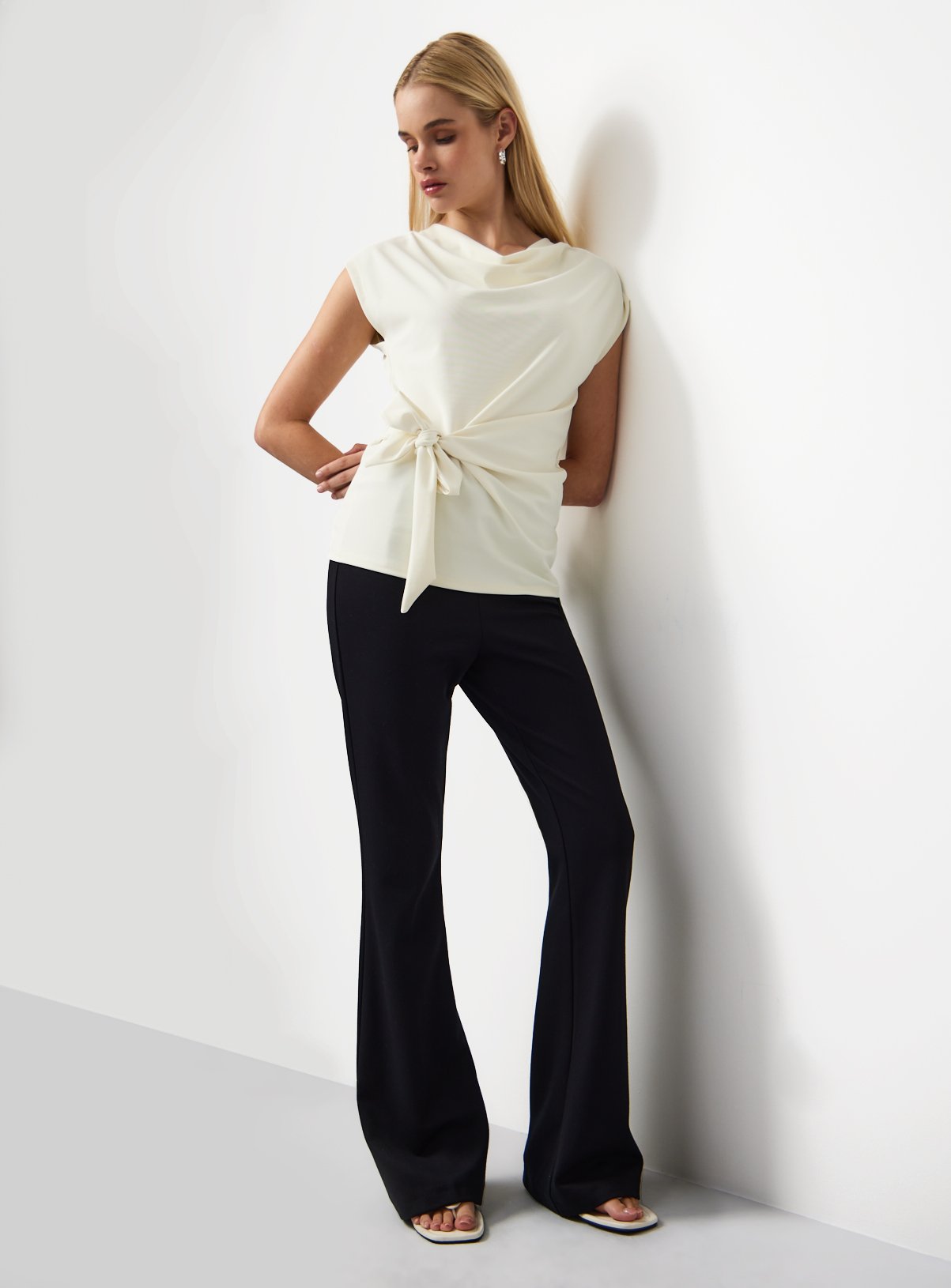 Cream Drapey Sleeveless Side Tie Detail Top 6 - Image 2 thumbnail