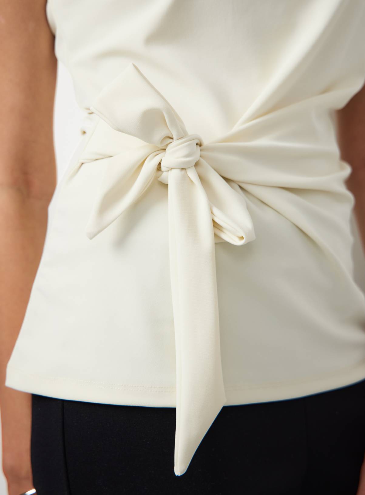 Cream Drapey Sleeveless Side Tie Detail Top 6 - Image 3