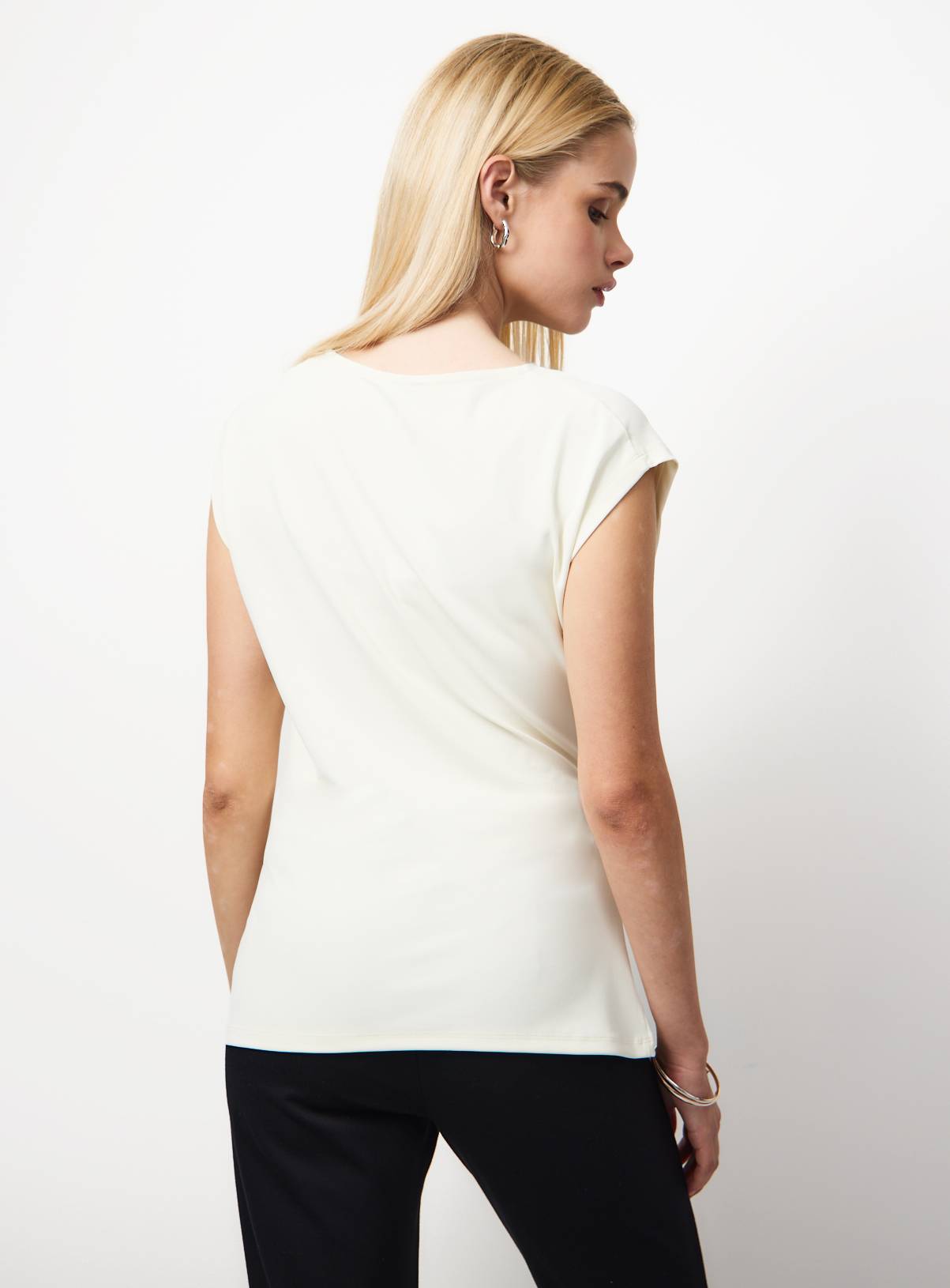 Cream Drapey Sleeveless Side Tie Detail Top 6 - Image 4