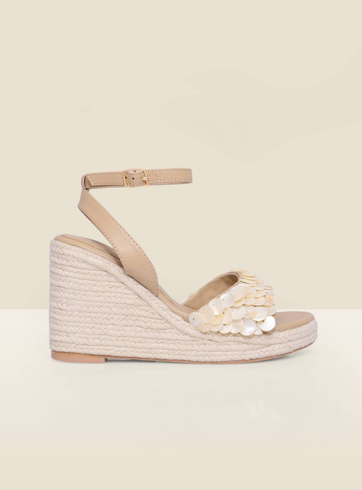 SOSANDAR Ivory Shell Trim Raffia Wedge Espadrilles 3 - Image 1
