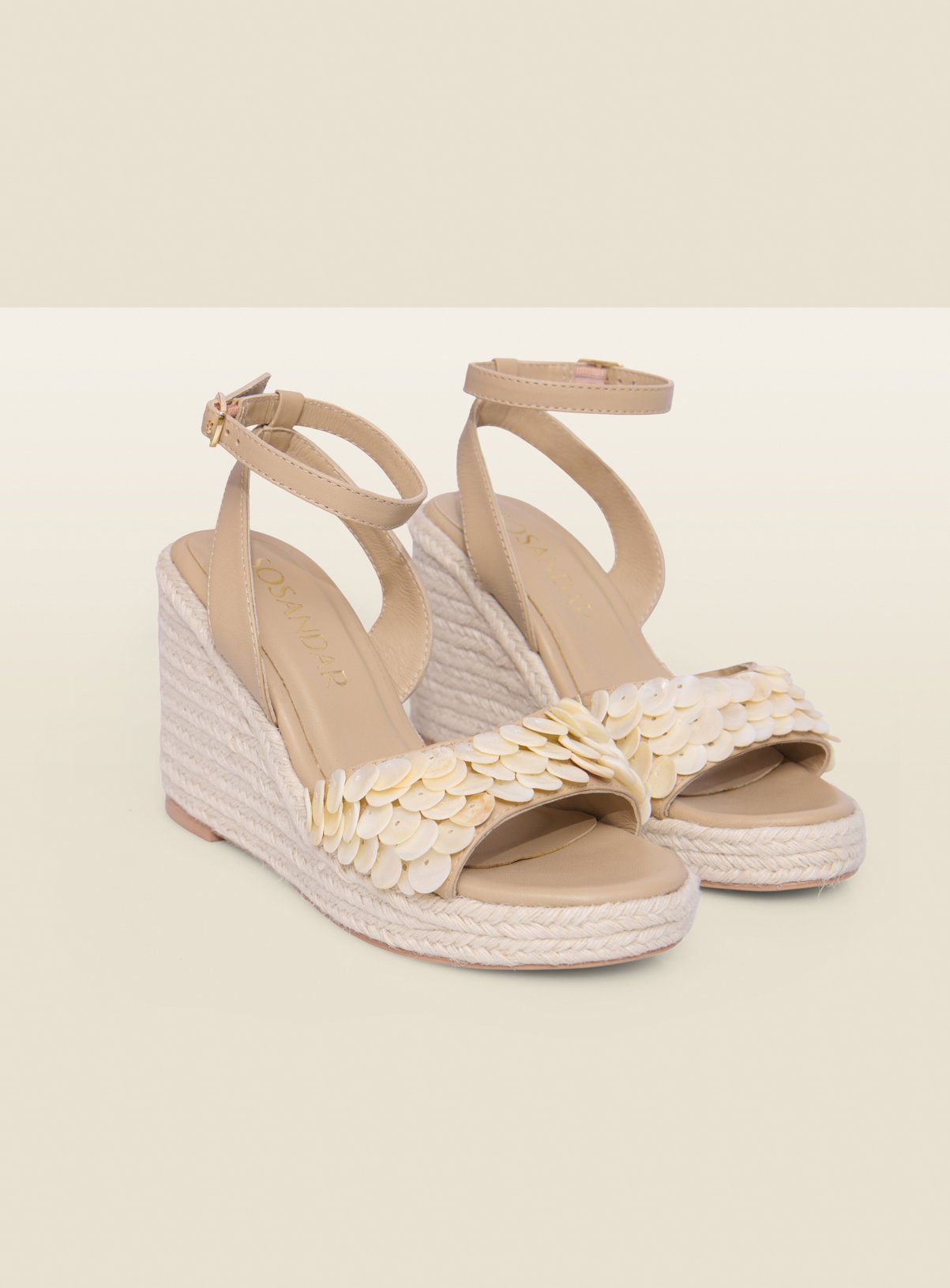 SOSANDAR Ivory Shell Trim Raffia Wedge Espadrilles 3 - Image 2 thumbnail