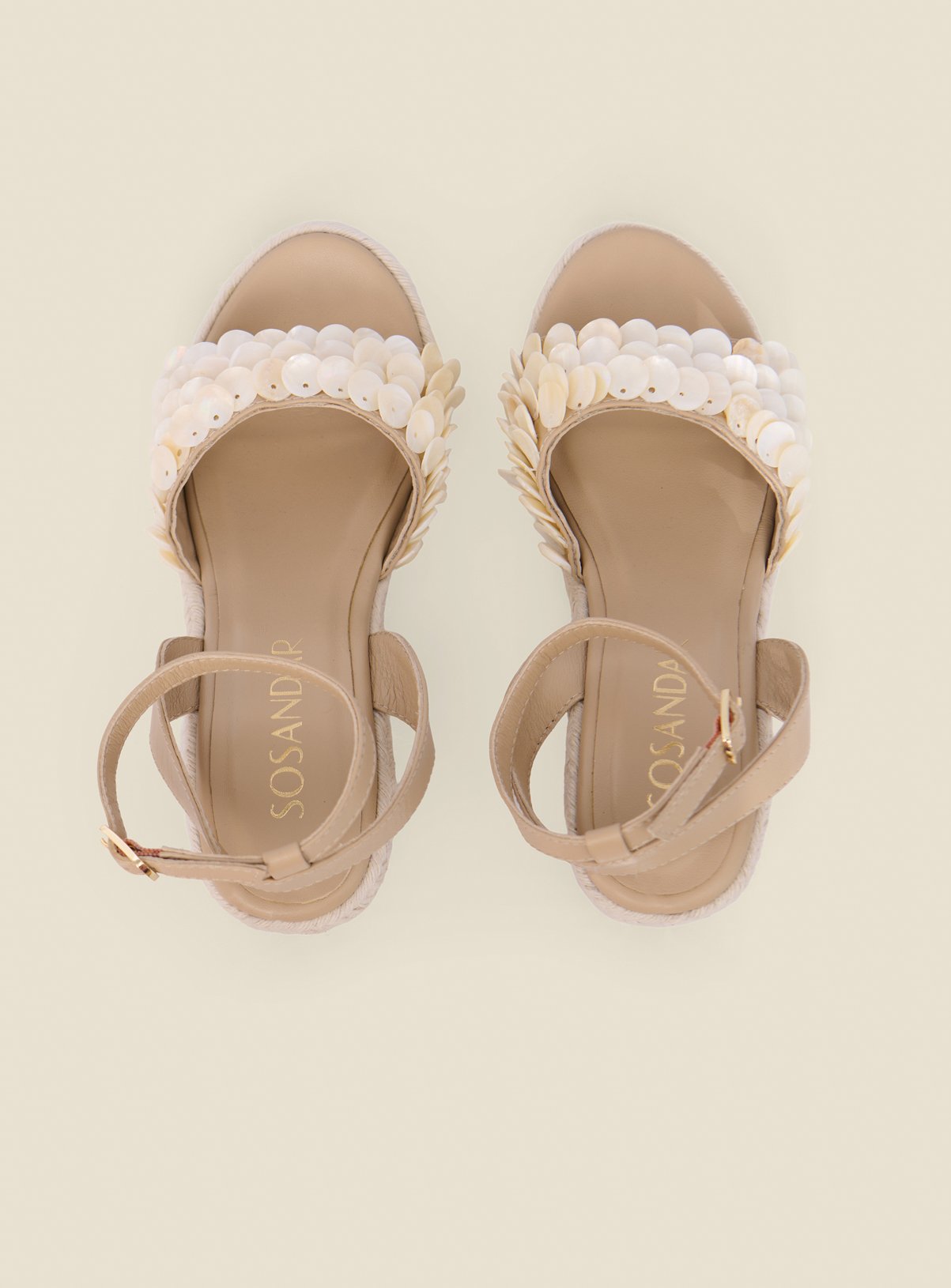 SOSANDAR Ivory Shell Trim Raffia Wedge Espadrilles 3 - Image 3 thumbnail