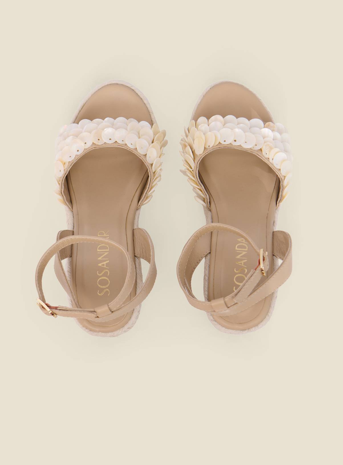SOSANDAR Ivory Shell Trim Raffia Wedge Espadrilles 3 - Image 3