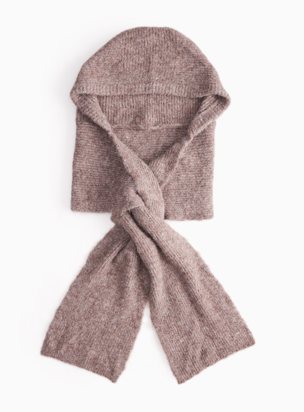 Camel Knitted Hooded Scarf One Size - Image 1 thumbnail