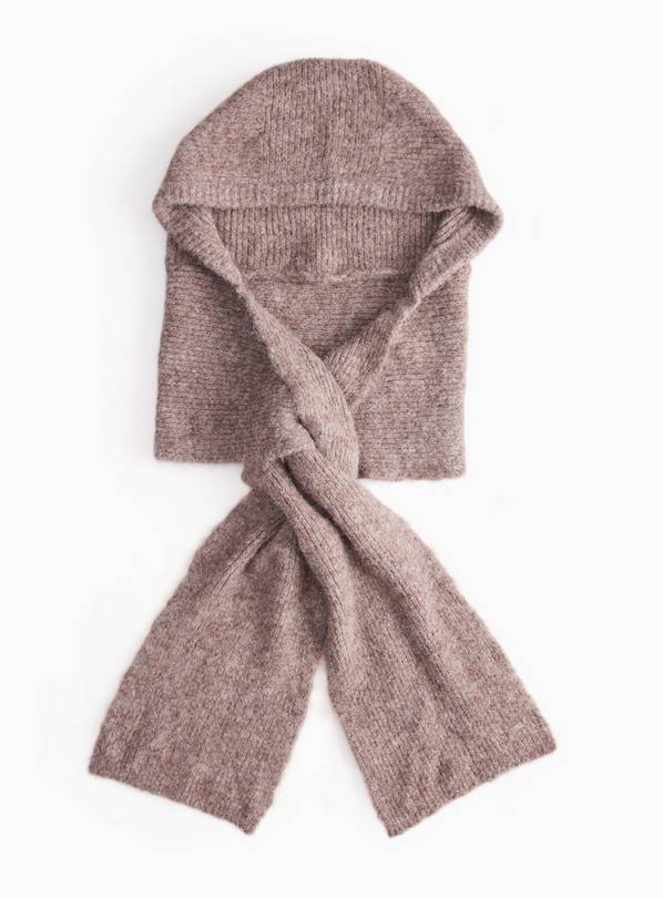 Camel Knitted Hooded Scarf One Size