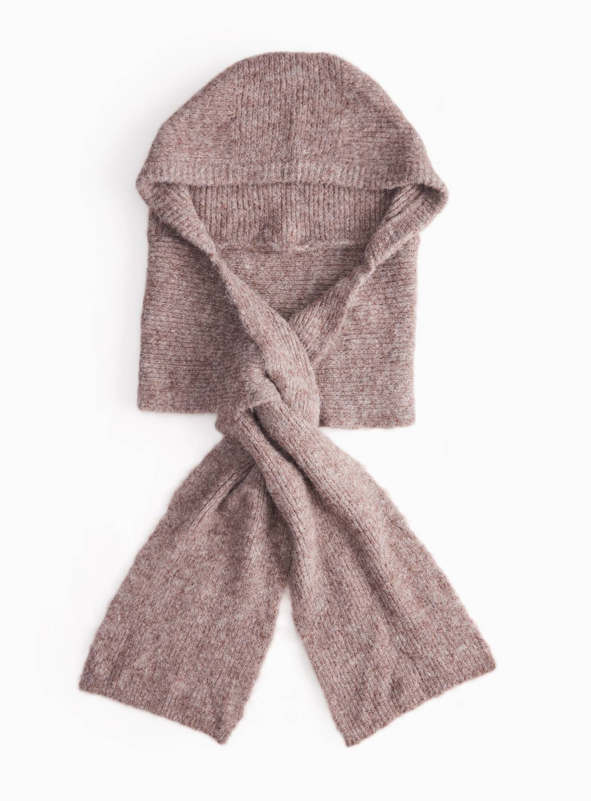 Camel Knitted Hooded Scarf One Size - Image 1