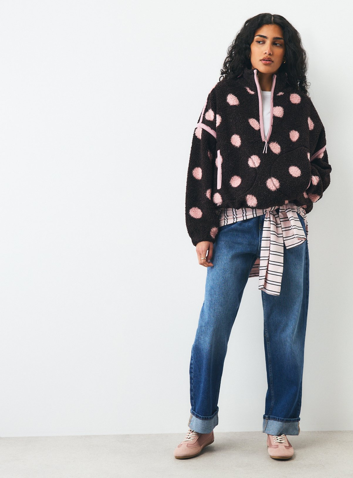 Brown Polka Dot Printed Borg Fleece Jacket XXL - Image 2 thumbnail