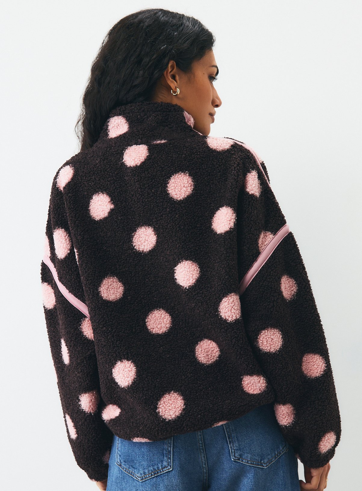 Brown Polka Dot Printed Borg Fleece Jacket XXL - Image 4 thumbnail