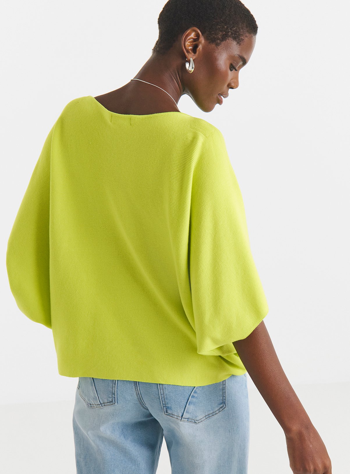 JD WILLIAMS Lime Batwing Knitted Jumper 28-30 - Image 2 thumbnail