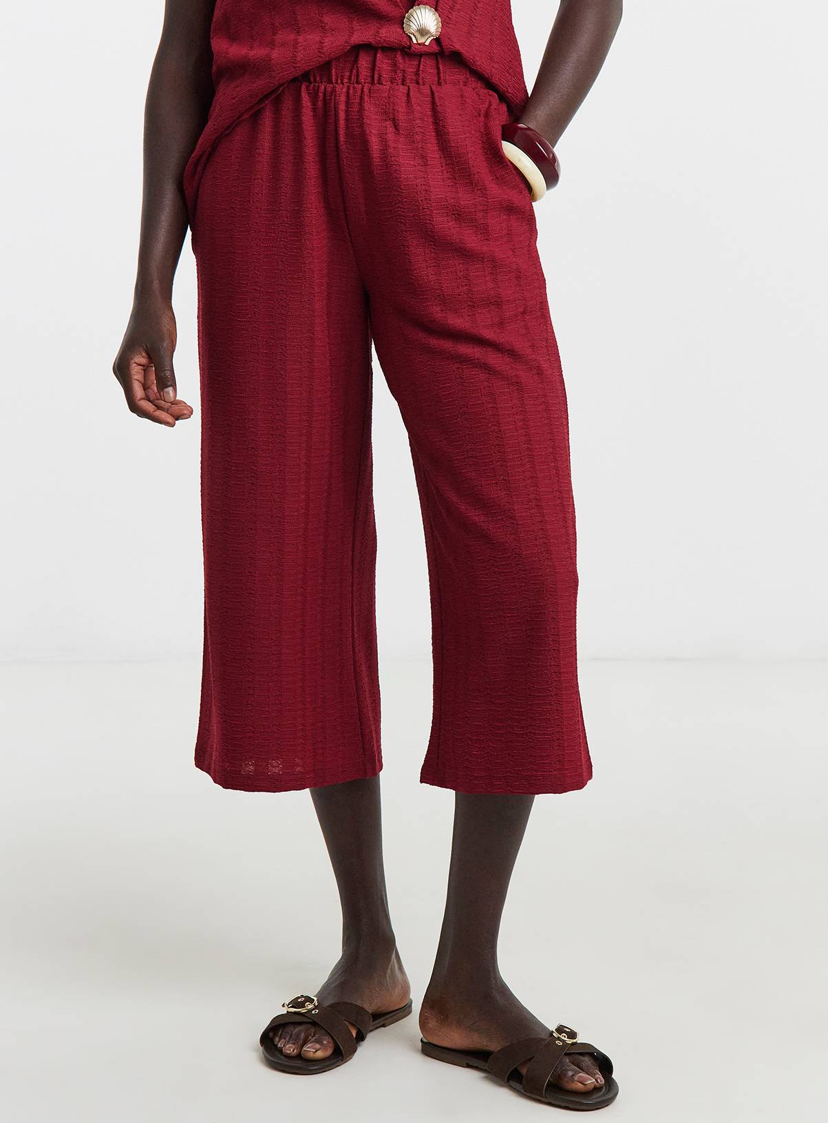 JD WILLIAMS Cropped Bubble Textured Trousers 32 - Image 1