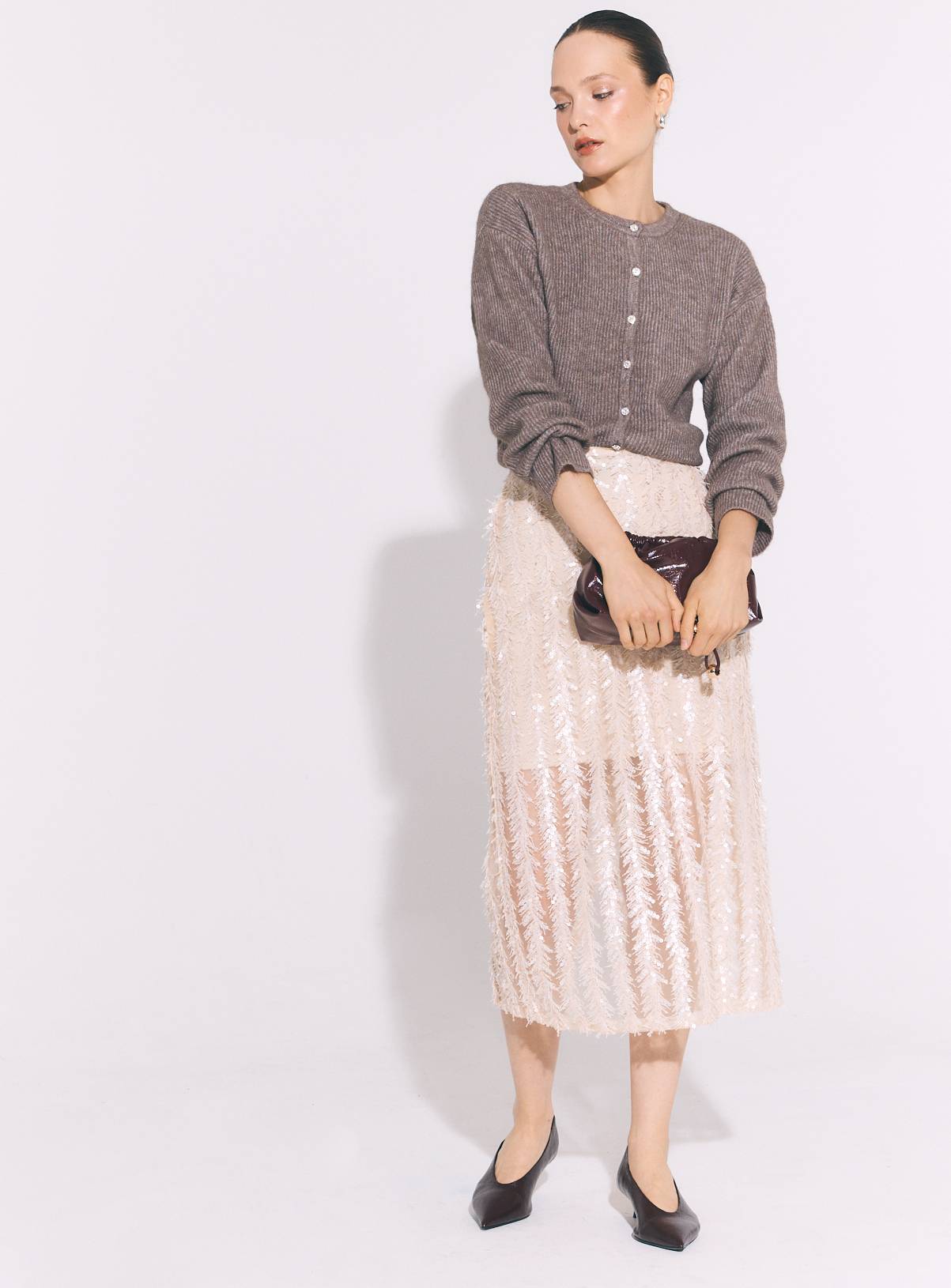 Neutral Sequin Tassel Midi Skirt 24 - Image 3