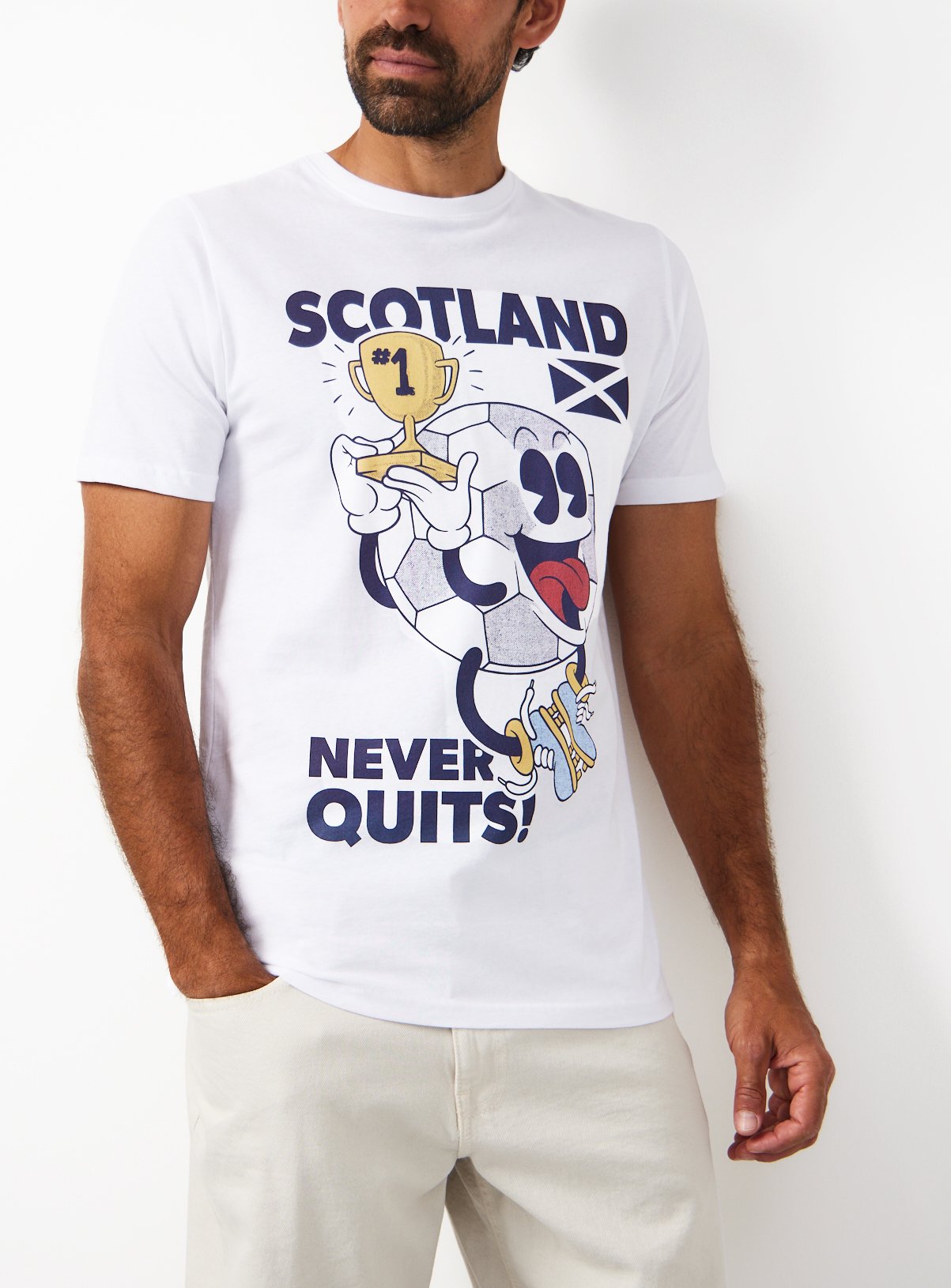 Buy White Scotland Never Quits Football Graphic T-Shirt L | Gifts