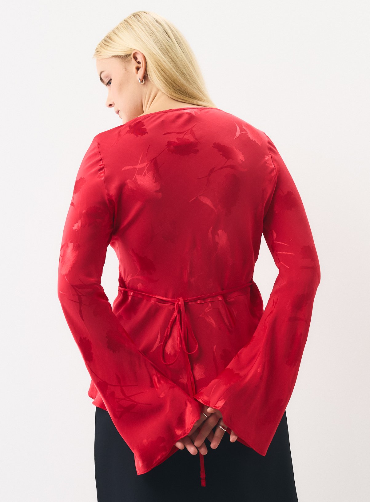 Red Satin Jacquard Drawstring Top 18 - Image 4 thumbnail