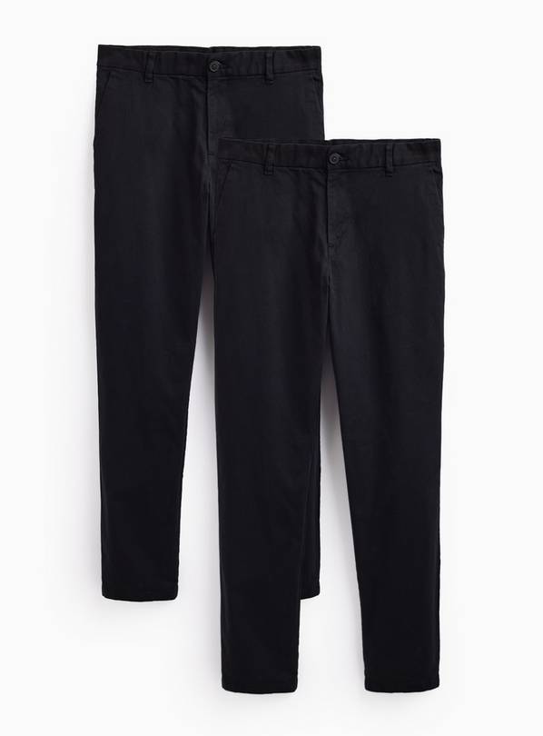 Black Stretch Regular Fit Chinos 2-Pack 44S
