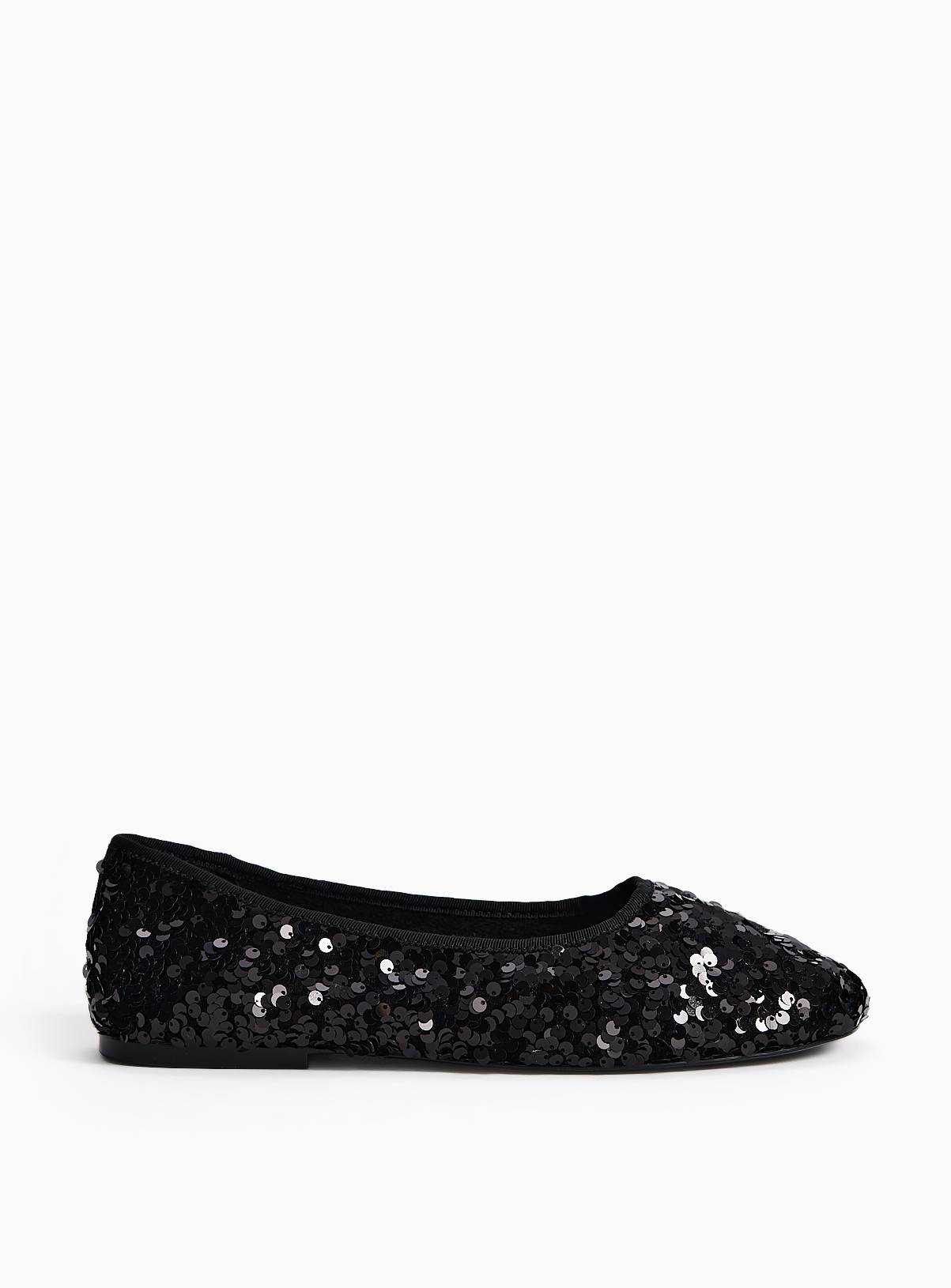 Black Sequin High Vamp Ballerina Flats 5 - Image 2