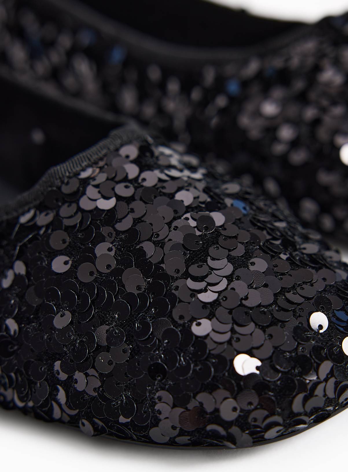 Black Sequin High Vamp Ballerina Flats 5 - Image 3