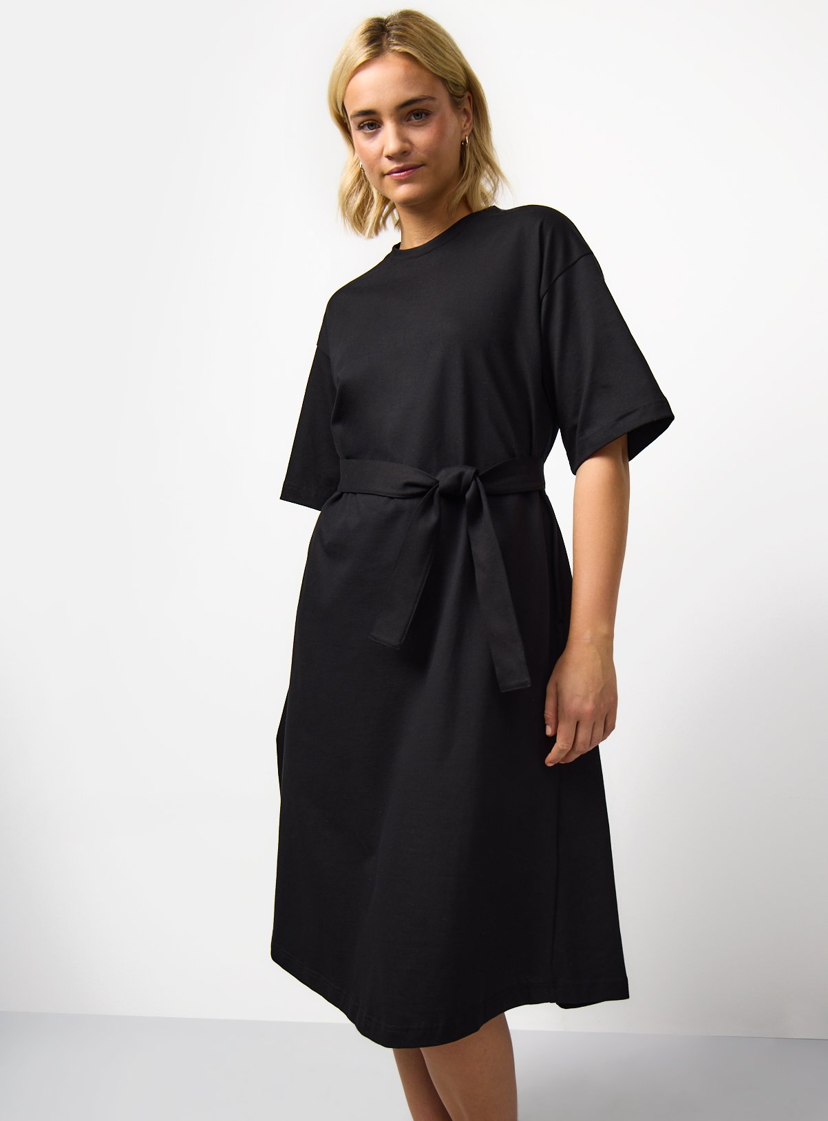 Black Cotton Jersey Midi Short Sleeve Dress 24 - Image 3 thumbnail