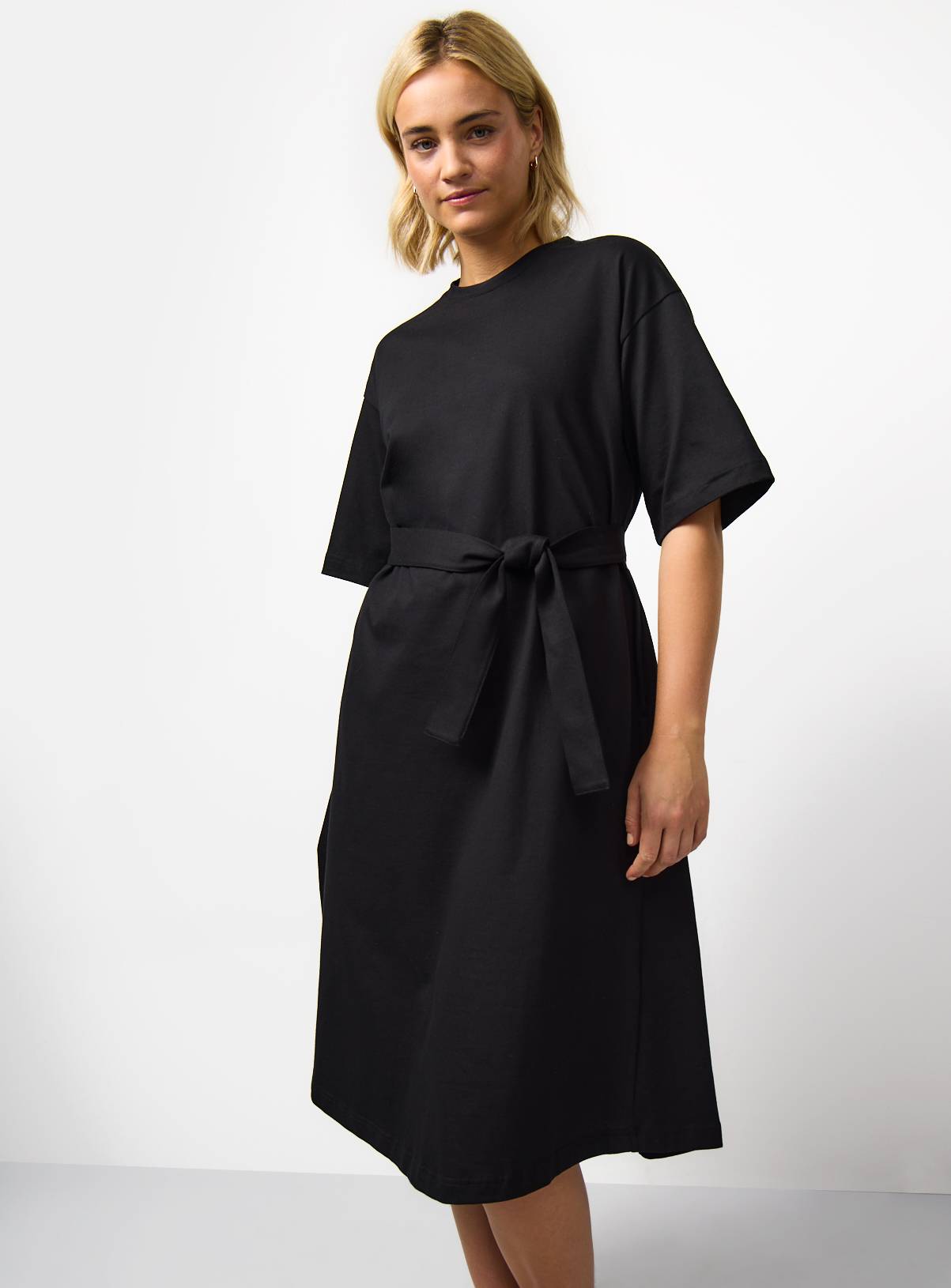 Black Cotton Jersey Midi Short Sleeve Dress 24 - Image 3