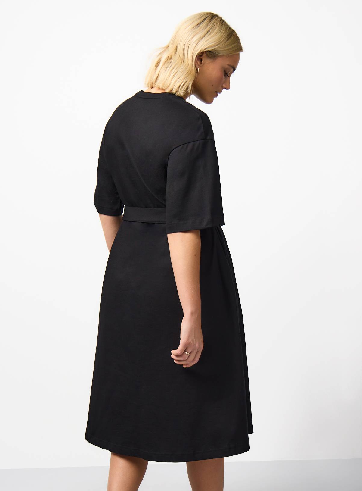 Black Cotton Jersey Midi Short Sleeve Dress 24 - Image 4