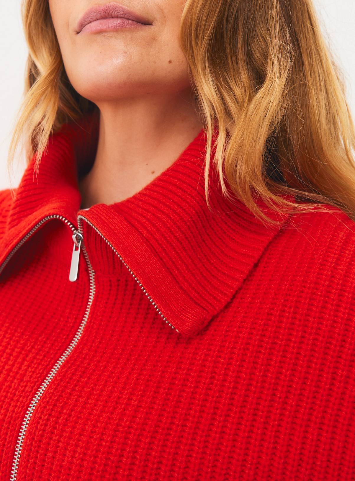 Red Premium Lambswool Zip-Through Cardigan S - Image 3