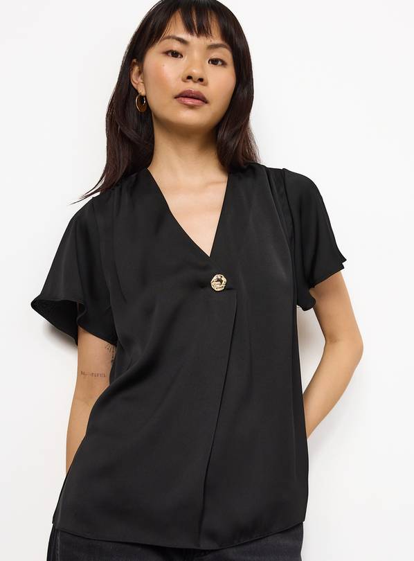 Black Pleated Button Front Top 18