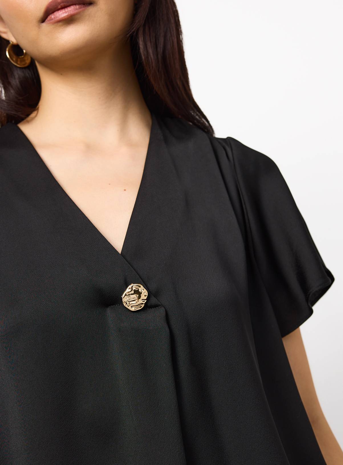 Black Pleated Button Front Top 14 - Image 2