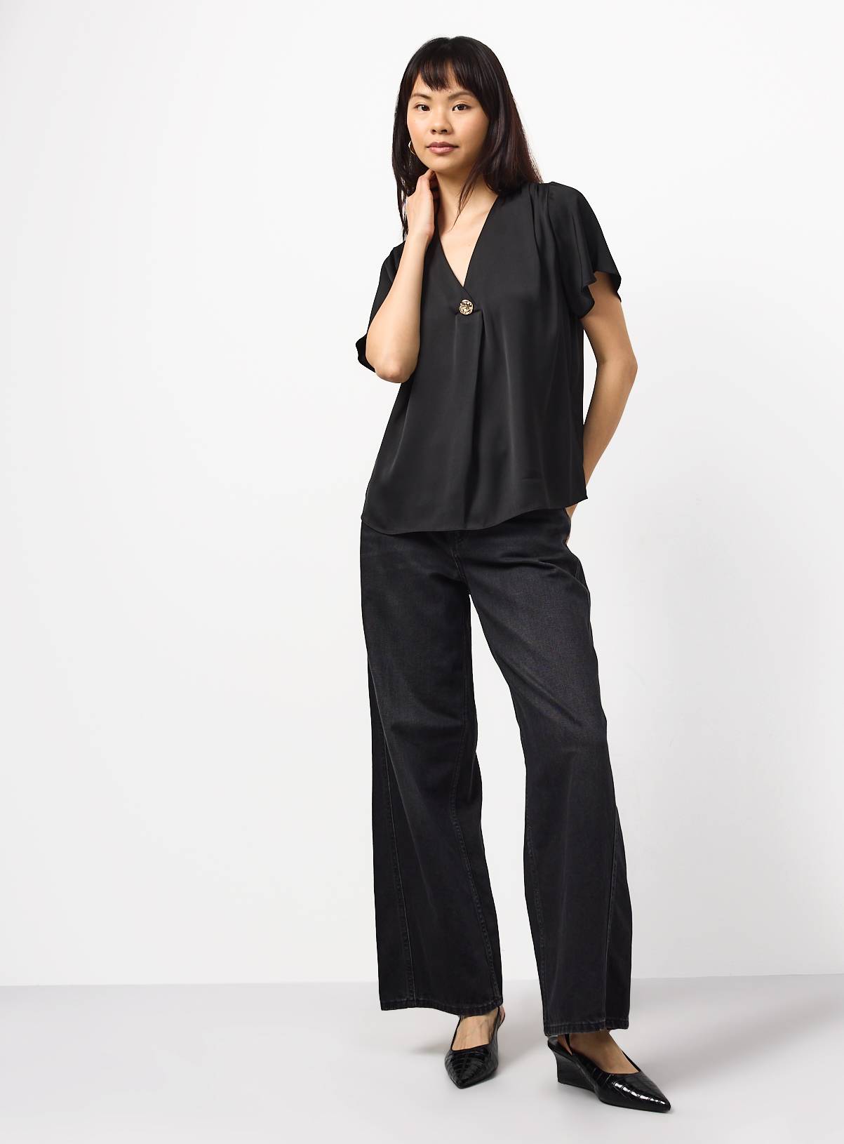Black Pleated Button Front Top 14 - Image 3
