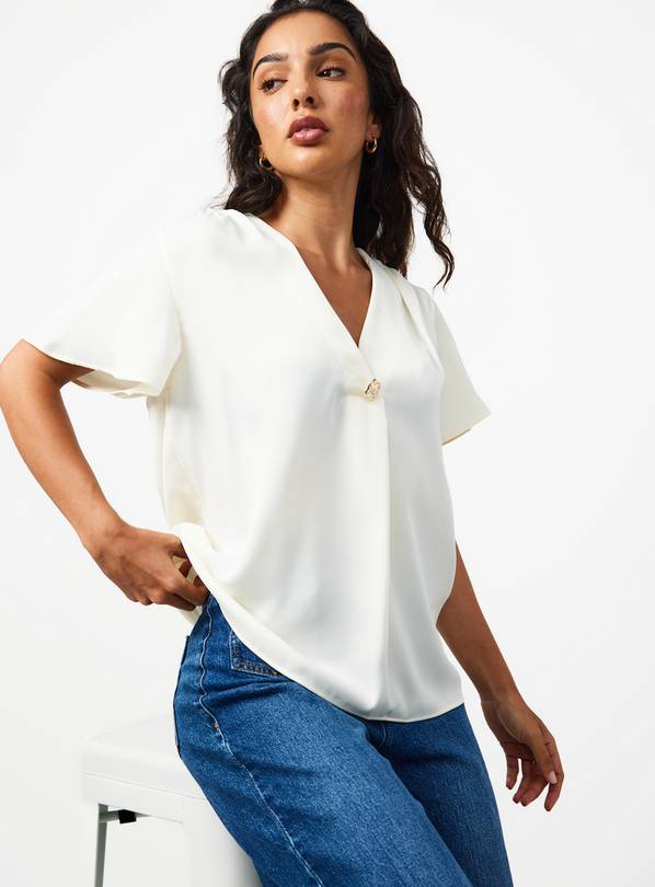 Cream Pleated Button Front Top 14
