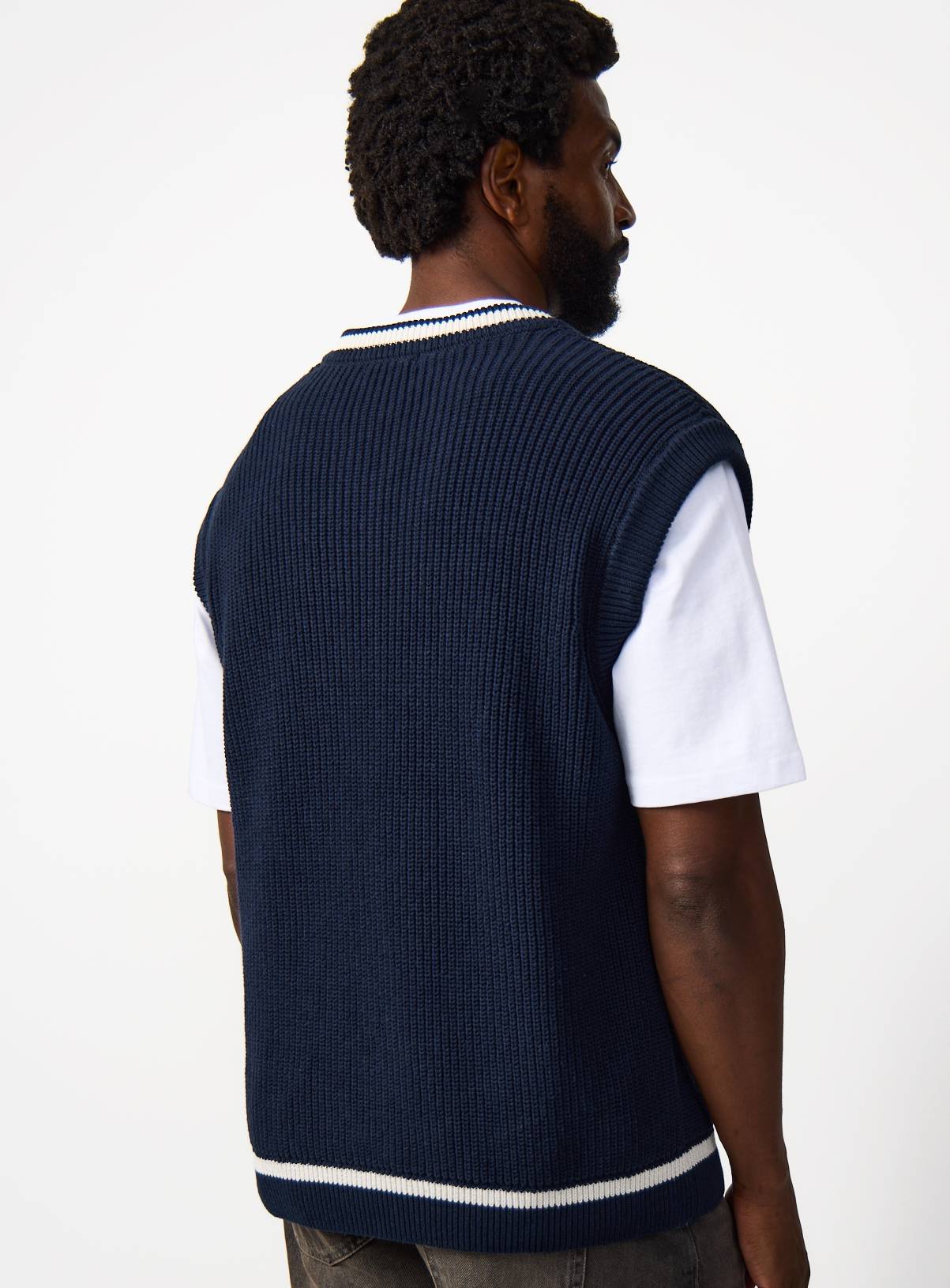Navy Knitted V Neck Vest M - Image 5