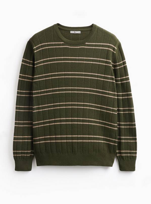 Khaki Double Stripe Crew Neck Jumper XXXL