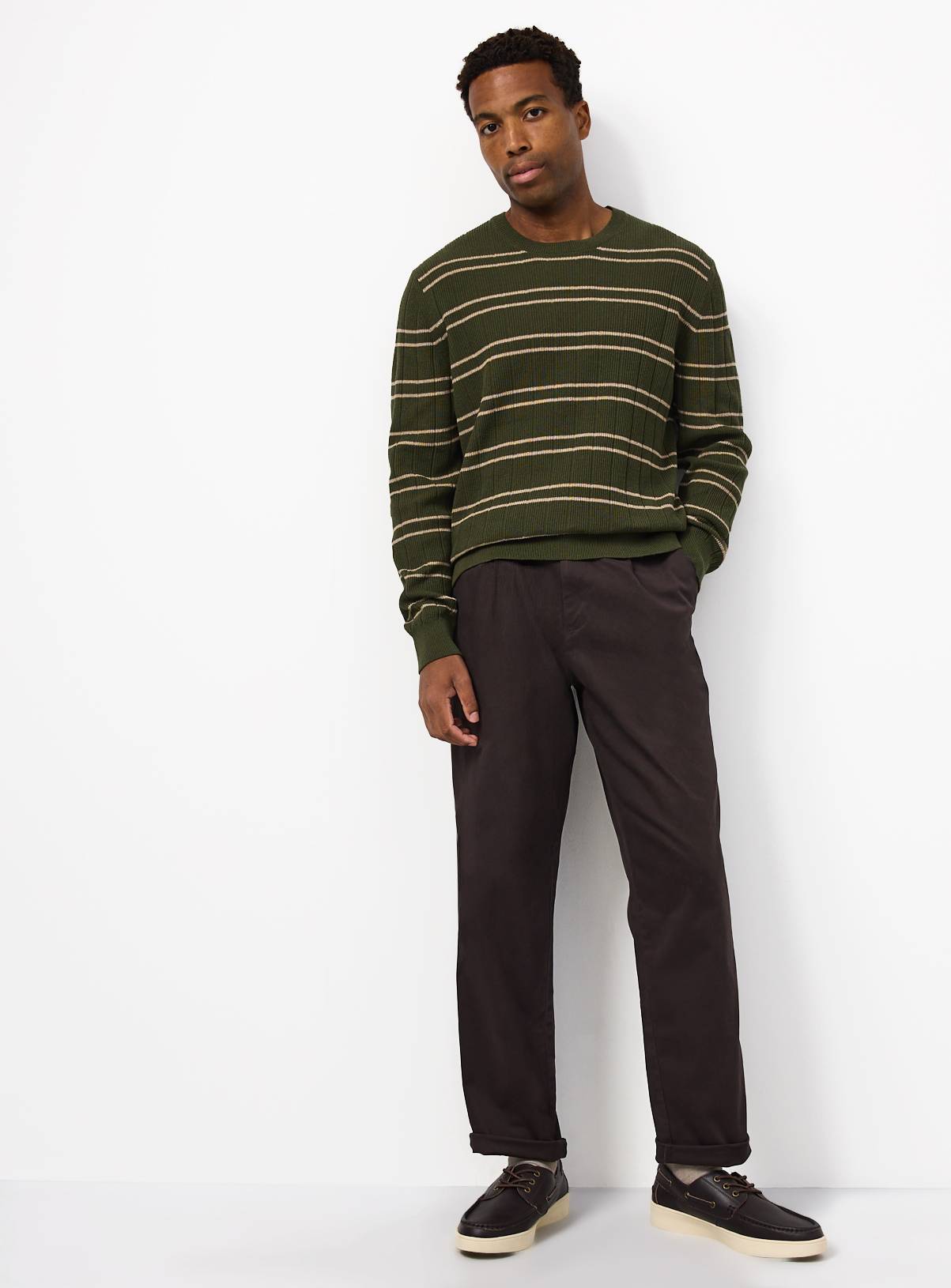 Khaki Double Stripe Crew Neck Jumper XXL - Image 2