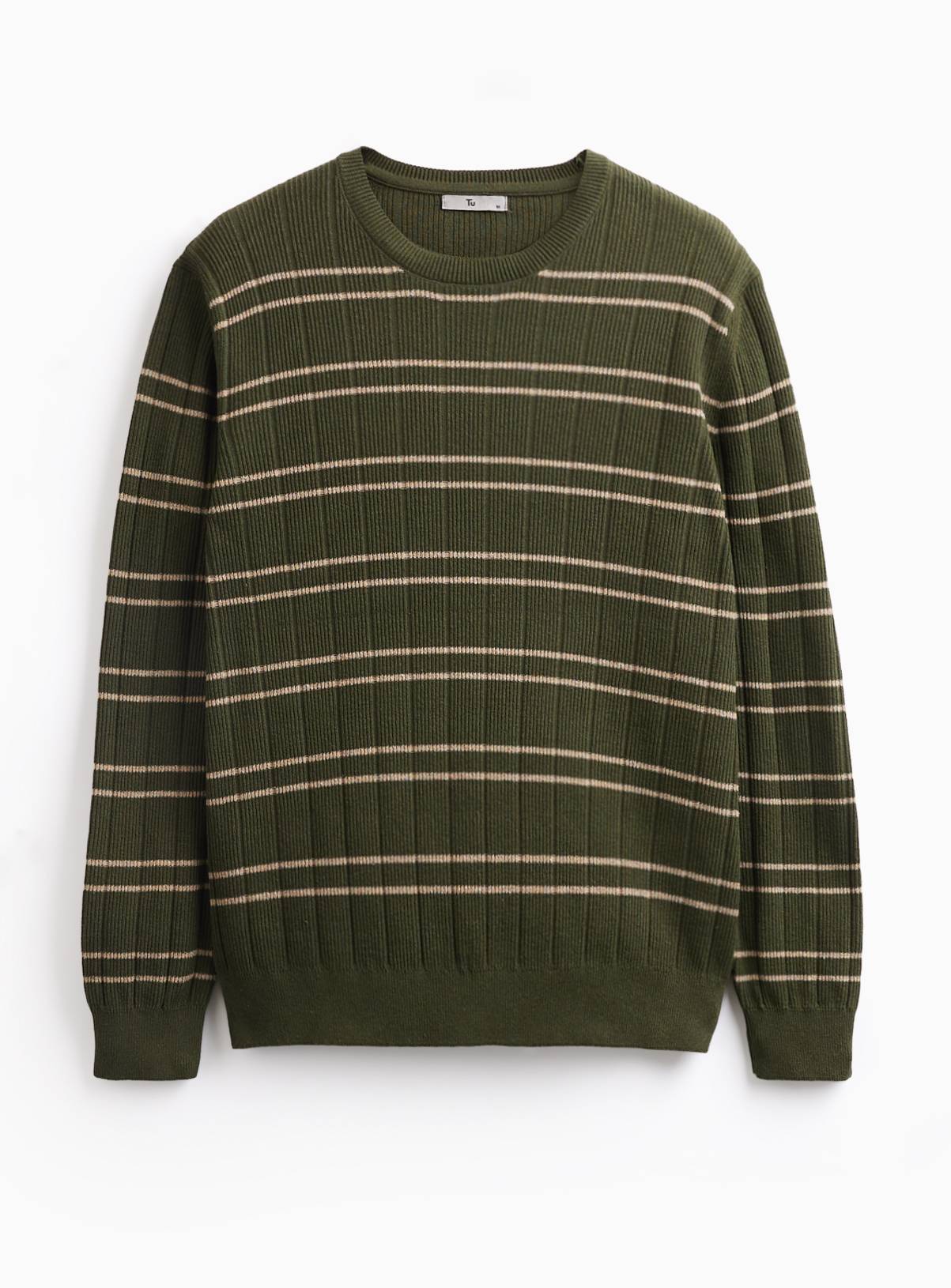Khaki Double Stripe Crew Neck Jumper XXL - Image 3