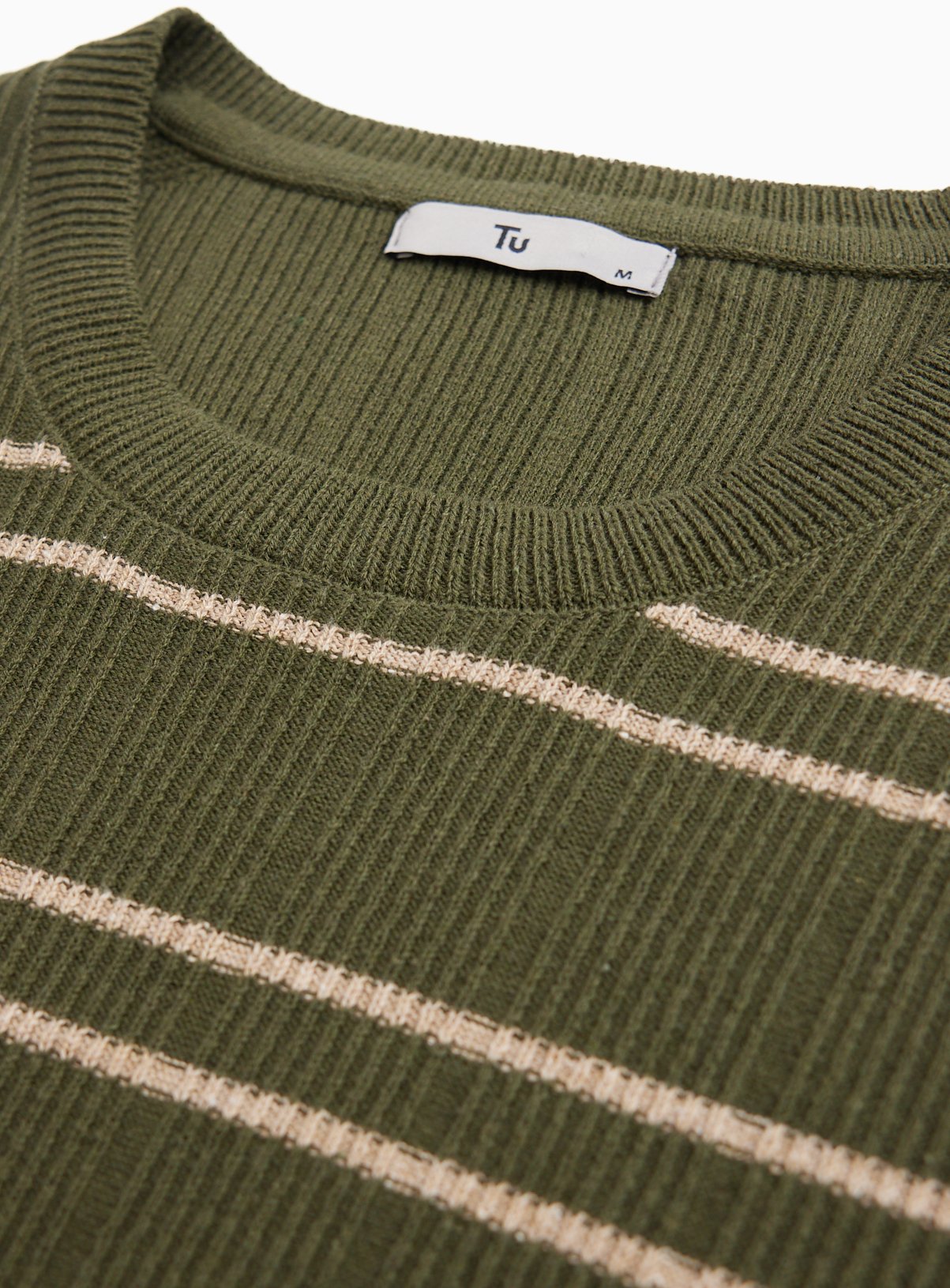Khaki Double Stripe Crew Neck Jumper XXL - Image 4 thumbnail