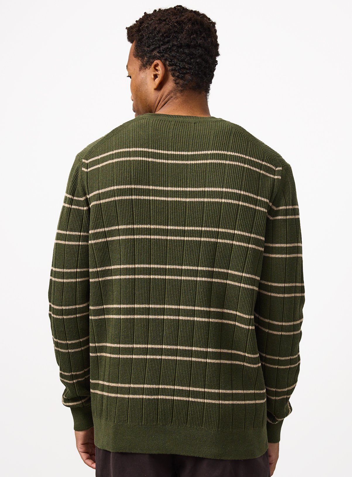 Khaki Double Stripe Crew Neck Jumper XXL - Image 5 thumbnail