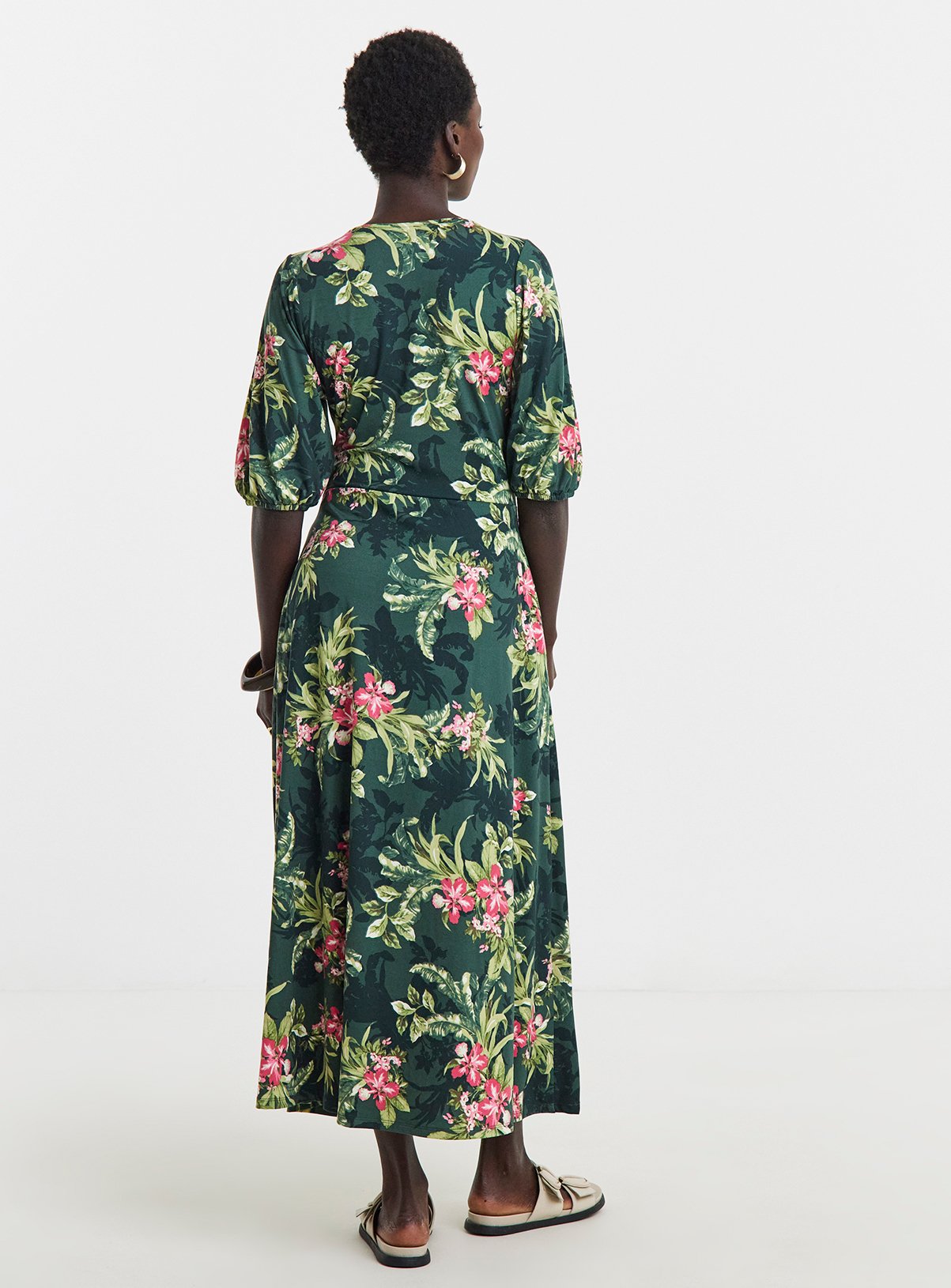 JD WILLIAMS Puff Sleeve Soft Touch Jersey Dress Green 8 - Image 2 thumbnail