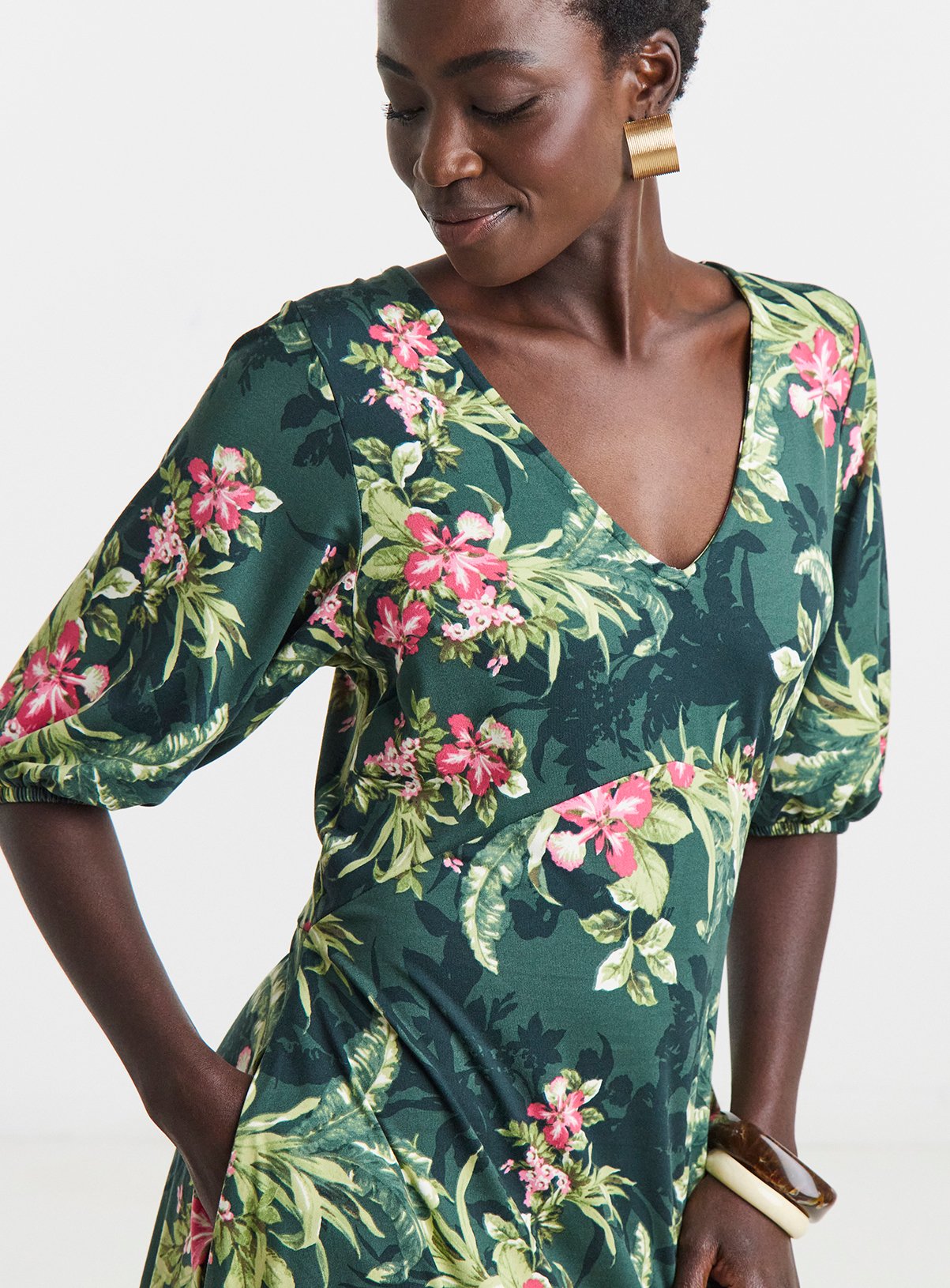 Buy JD WILLIAMS Puff Sleeve Soft Touch Jersey Dress Green 10