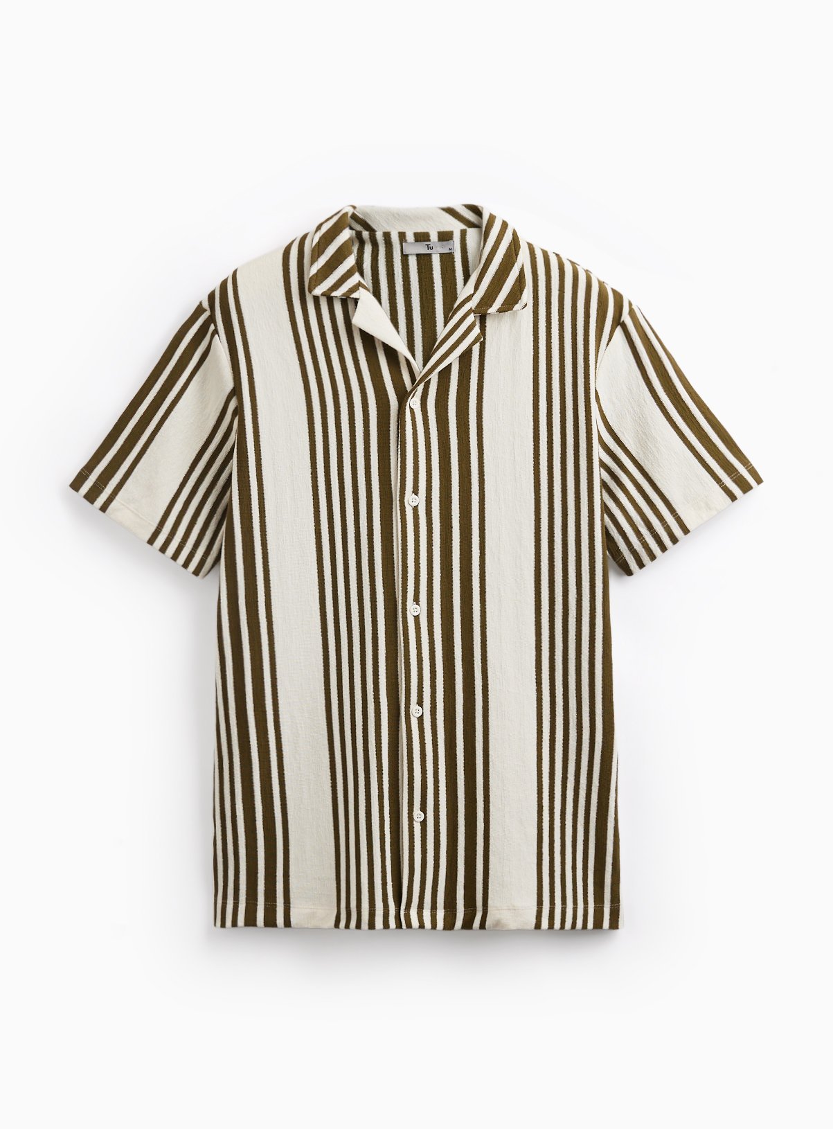 Khaki & Cream Stripe Button Through Short Sleeve Shirt XXXXL - Image 3 thumbnail