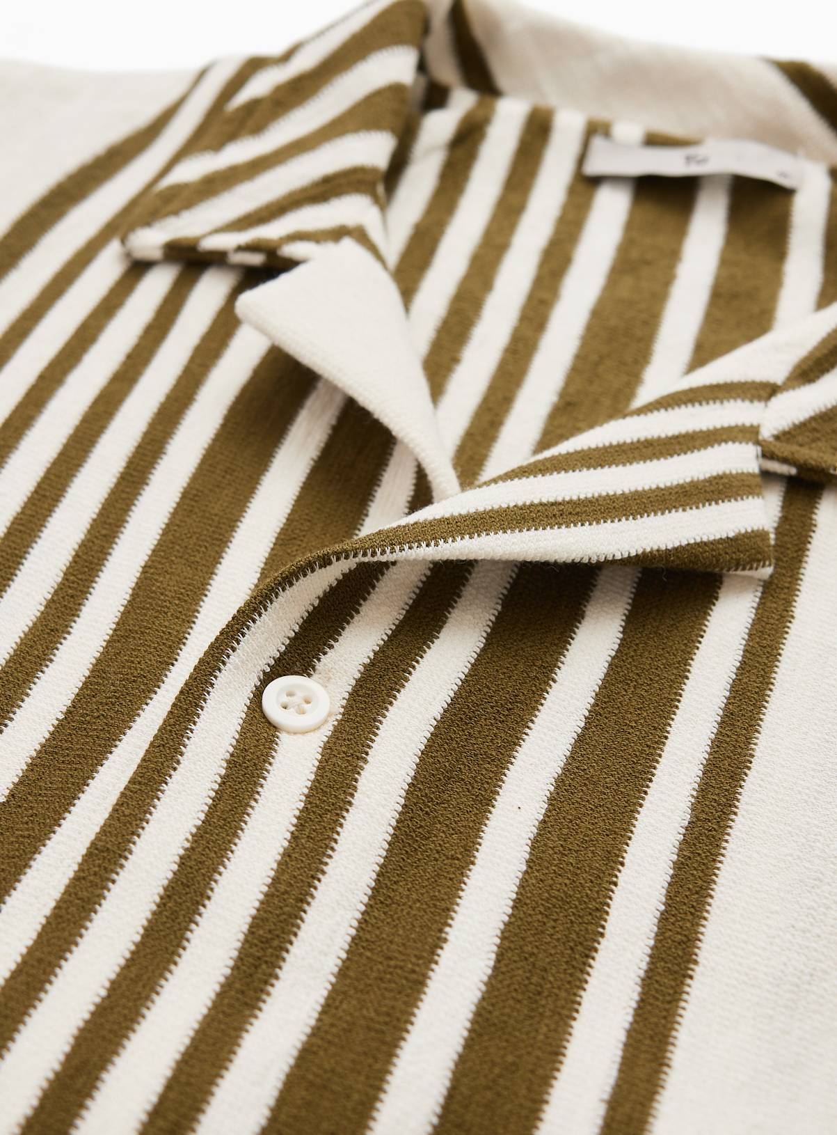 Khaki & Cream Stripe Button Through Short Sleeve Shirt XXXXL - Image 4